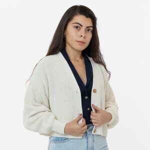 Los Angeles Apparel Fisherman Cropped Cardigan in Creme
